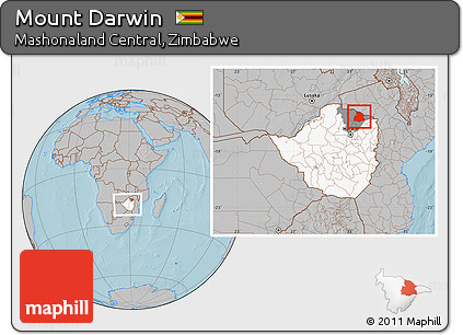 Gray Location Map of Mount Darwin, highlighted country, highlighted parent region, within the entire country, hill shading