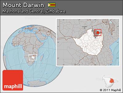 Gray Location Map of Mount Darwin, highlighted country, highlighted parent region, within the entire country, hill shading