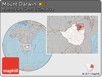 Gray Location Map of Mount Darwin, highlighted country, highlighted parent region, within the entire country, hill shading