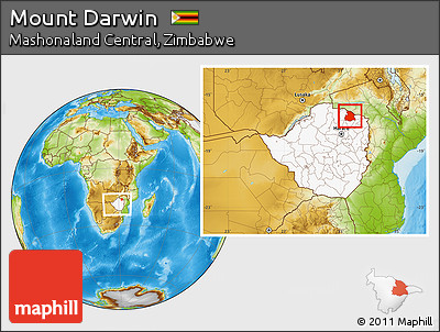 Physical Location Map of Mount Darwin, highlighted country, within the entire country