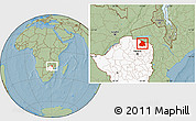 Savanna Style Location Map of Mount Darwin, highlighted country, hill shading