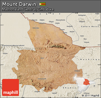 Satellite Map of Mount Darwin, shaded relief outside