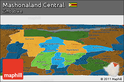Political Panoramic Map of Mashonaland Central, darken