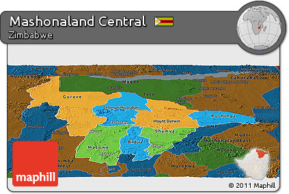 Political Panoramic Map of Mashonaland Central, darken