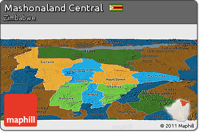 Political Panoramic Map of Mashonaland Central, darken