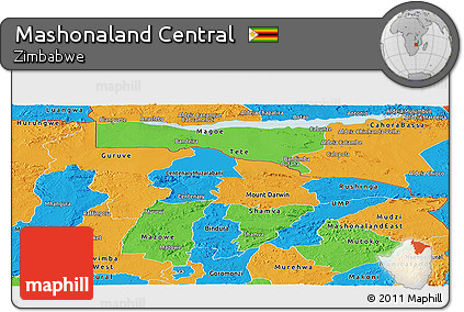 Political Panoramic Map of Mashonaland Central