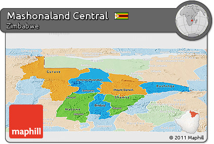 Political Panoramic Map of Mashonaland Central, lighten