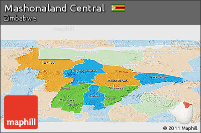 Political Panoramic Map of Mashonaland Central, lighten