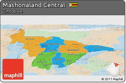 Political Panoramic Map of Mashonaland Central, lighten