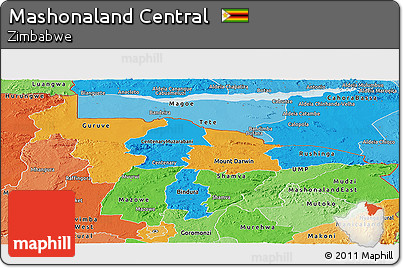 Political Panoramic Map of Mashonaland Central, political shades outside