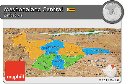 Political Panoramic Map of Mashonaland Central, satellite outside