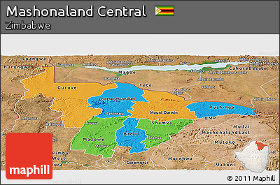 Political Panoramic Map of Mashonaland Central, satellite outside