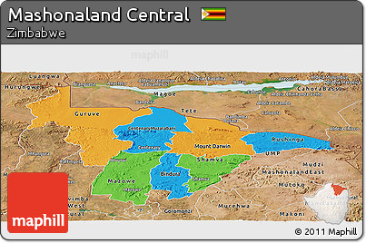 Political Panoramic Map of Mashonaland Central, satellite outside