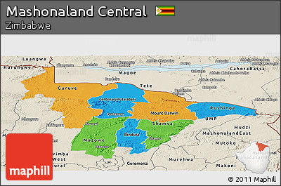 Political Panoramic Map of Mashonaland Central, shaded relief outside