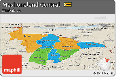 Political Panoramic Map of Mashonaland Central, shaded relief outside