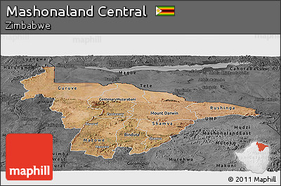 Satellite Panoramic Map of Mashonaland Central, darken, desaturated