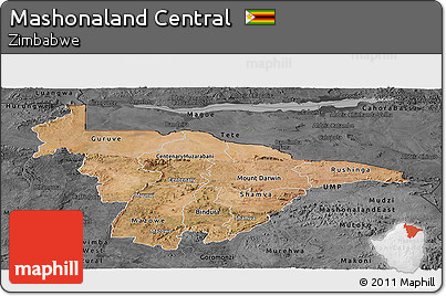 Satellite Panoramic Map of Mashonaland Central, darken, desaturated