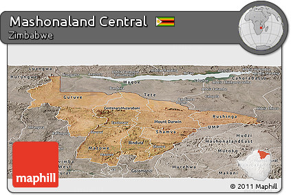 Satellite Panoramic Map of Mashonaland Central, semi-desaturated