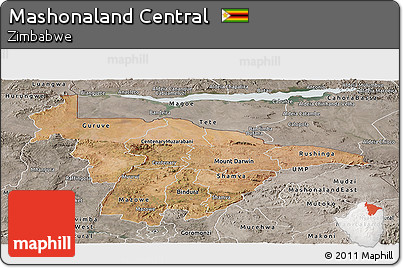 Satellite Panoramic Map of Mashonaland Central, semi-desaturated
