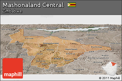 Satellite Panoramic Map of Mashonaland Central, semi-desaturated