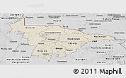 Shaded Relief Panoramic Map of Mashonaland Central, desaturated