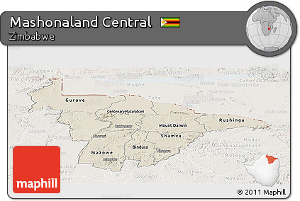 Shaded Relief Panoramic Map of Mashonaland Central, lighten