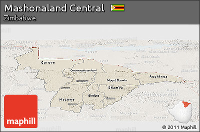 Shaded Relief Panoramic Map of Mashonaland Central, lighten