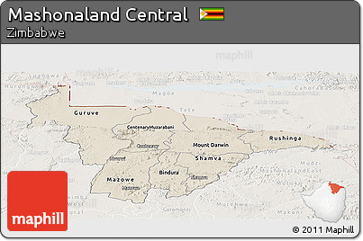 Shaded Relief Panoramic Map of Mashonaland Central, lighten