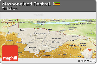 Shaded Relief Panoramic Map of Mashonaland Central, physical outside