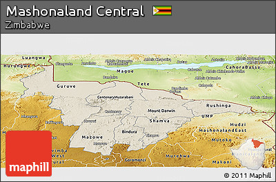 Shaded Relief Panoramic Map of Mashonaland Central, physical outside