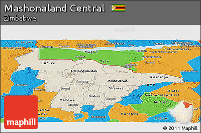 Shaded Relief Panoramic Map of Mashonaland Central, political outside