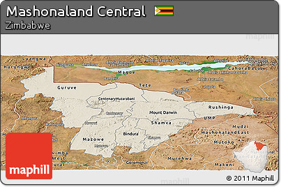 Shaded Relief Panoramic Map of Mashonaland Central, satellite outside