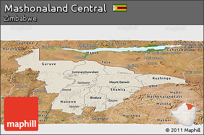 Shaded Relief Panoramic Map of Mashonaland Central, satellite outside