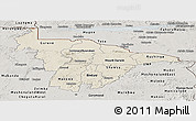 Shaded Relief Panoramic Map of Mashonaland Central, semi-desaturated