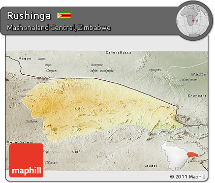Physical 3D Map of Rushinga, semi-desaturated
