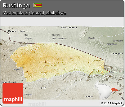 Physical 3D Map of Rushinga, semi-desaturated
