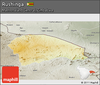 Physical 3D Map of Rushinga, semi-desaturated