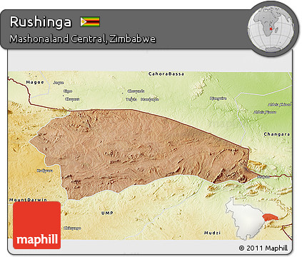 Satellite 3D Map of Rushinga, physical outside