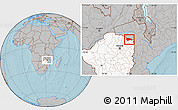 Gray Location Map of Rushinga, highlighted country, hill shading