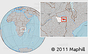 Gray Location Map of Rushinga, highlighted parent region, hill shading