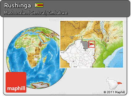 Physical Location Map of Rushinga, highlighted country, highlighted parent region