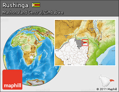Physical Location Map of Rushinga, highlighted country, highlighted parent region