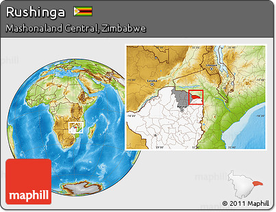 Physical Location Map of Rushinga, highlighted country, highlighted parent region