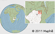 Savanna Style Location Map of Rushinga, highlighted country, hill shading
