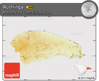 Physical Map of Rushinga, cropped outside