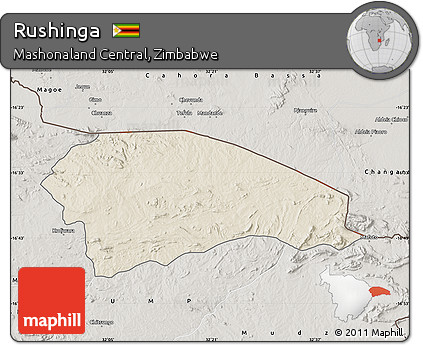 Shaded Relief Map of Rushinga, semi-desaturated