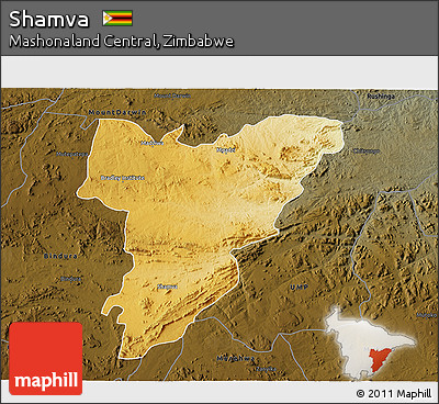 Physical 3D Map of Shamva, darken