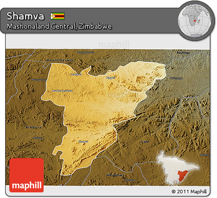 Physical 3D Map of Shamva, darken