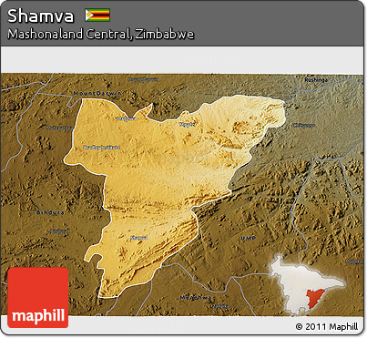 Physical 3D Map of Shamva, darken