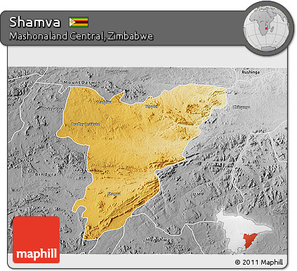 Physical 3D Map of Shamva, desaturated